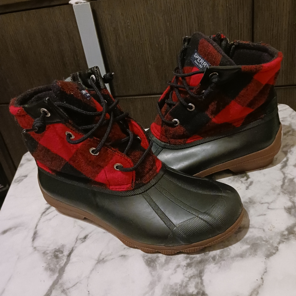 Sperry Duck Boots Red & Black Buffalo Plaid